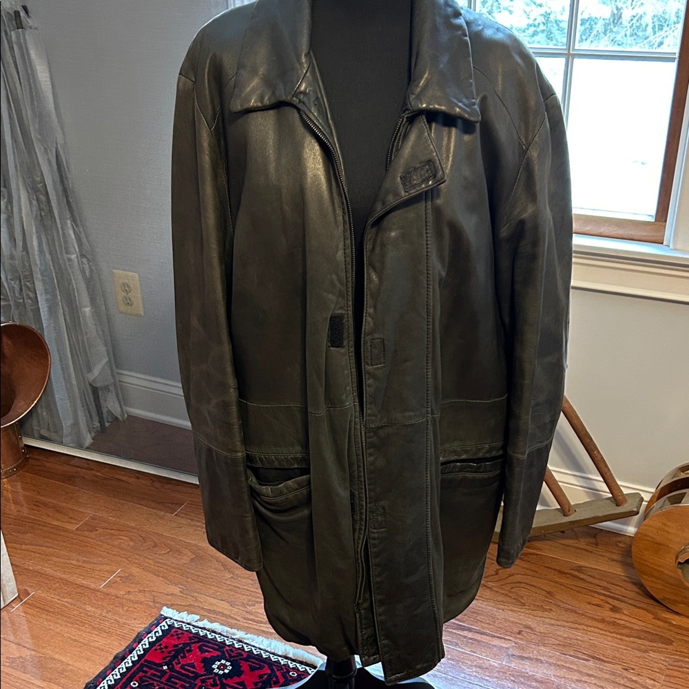 Balenciaga Dark Brown Leather Jacket with Grey Zip Out Wool Lining
